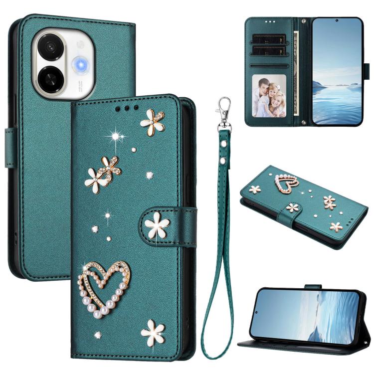 ZS01 Double-Layer Heart Floral Vegan Leather Phone Case with Wrist Strap, For Tecno Camon 40 Pro 4G Global, For Tecno Camon 40 Premier, For Tecno Camon 40 4G, For Tecno Spark 30C 5G / Pop 9 5G, For Tecno Camon 30S / 30S Pro                             ...