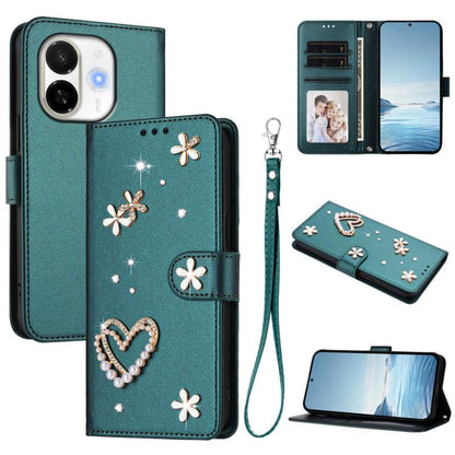 ZS01 Double-Layer Heart Floral Vegan Leather Phone Case with Wrist Strap, For Tecno Camon 40 Pro 4G Global, For Tecno Camon 40 Premier, For Tecno Camon 40 4G, For Tecno Spark 30C 5G / Pop 9 5G, For Tecno Camon 30S / 30S Pro                             ...