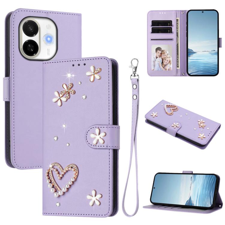 ZS01 Double-Layer Heart Floral Vegan Leather Phone Case with Wrist Strap, For Tecno Camon 40 Pro 4G Global, For Tecno Camon 40 Premier, For Tecno Camon 40 4G, For Tecno Spark 30C 5G / Pop 9 5G, For Tecno Camon 30S / 30S Pro                             ...