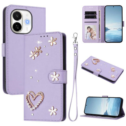 ZS01 Double-Layer Heart Floral Vegan Leather Phone Case with Wrist Strap, For Tecno Camon 40 Pro 4G Global, For Tecno Camon 40 Premier, For Tecno Camon 40 4G, For Tecno Spark 30C 5G / Pop 9 5G, For Tecno Camon 30S / 30S Pro                             ...