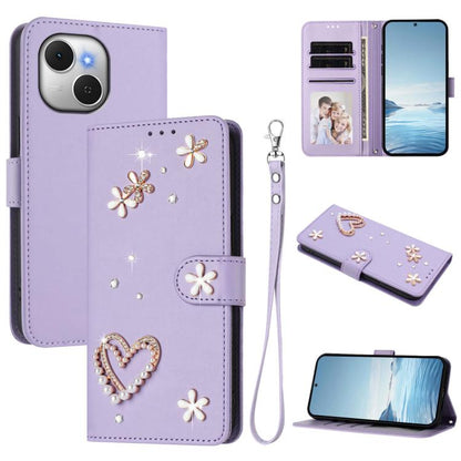 ZS01 Double-Layer Heart Floral Vegan Leather Phone Case with Wrist Strap, For Tecno Spark Go 2024 4G / Spark 20C 4G, For Tecno Spark Go 5G 2025 / Hot 60i 5G, For Tecno Spark Go 3, For Tenco Pova Slim 5G / Spark Slim 5G, For Tecno Spark 40C             ...
