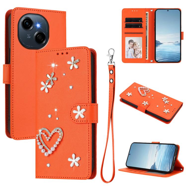 ZS01 Double-Layer Heart Floral Vegan Leather Phone Case with Wrist Strap, For Tecno Spark Go 2024 4G / Spark 20C 4G, For Tecno Spark Go 5G 2025 / Hot 60i 5G, For Tecno Spark Go 3, For Tenco Pova Slim 5G / Spark Slim 5G, For Tecno Spark 40C             ...