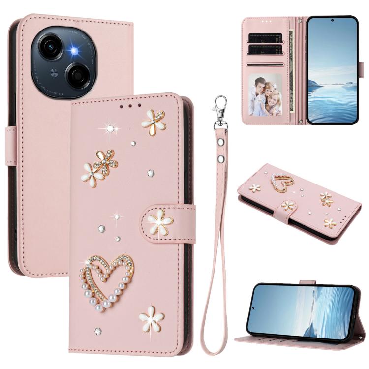 ZS01 Double-Layer Heart Floral Vegan Leather Phone Case with Wrist Strap, For Tecno Spark Go 2024 4G / Spark 20C 4G, For Tecno Spark Go 5G 2025 / Hot 60i 5G, For Tecno Spark Go 3, For Tenco Pova Slim 5G / Spark Slim 5G, For Tecno Spark 40C             ...