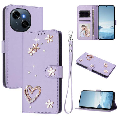 ZS01 Double-Layer Heart Floral Vegan Leather Phone Case with Wrist Strap, For Tecno Spark Go 2024 4G / Spark 20C 4G, For Tecno Spark Go 5G 2025 / Hot 60i 5G, For Tecno Spark Go 3, For Tenco Pova Slim 5G / Spark Slim 5G, For Tecno Spark 40C             ...