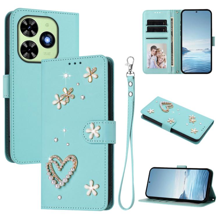 ZS01 Double-Layer Heart Floral Vegan Leather Phone Case with Wrist Strap, For Tecno Spark Go 2024 4G / Spark 20C 4G, For Tecno Spark Go 5G 2025 / Hot 60i 5G, For Tecno Spark Go 3, For Tenco Pova Slim 5G / Spark Slim 5G, For Tecno Spark 40C             ...