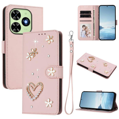 ZS01 Double-Layer Heart Floral Vegan Leather Phone Case with Wrist Strap, For Tecno Spark Go 2024 4G / Spark 20C 4G, For Tecno Spark Go 5G 2025 / Hot 60i 5G, For Tecno Spark Go 3, For Tenco Pova Slim 5G / Spark Slim 5G, For Tecno Spark 40C             ...