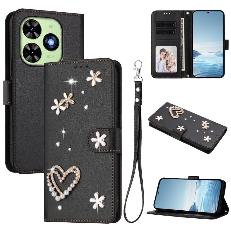 ZS01 Double-Layer Heart Floral Vegan Leather Phone Case with Wrist Strap, For Tecno Spark Go 2024 4G / Spark 20C 4G, For Tecno Spark Go 5G 2025 / Hot 60i 5G, For Tecno Spark Go 3, For Tenco Pova Slim 5G / Spark Slim 5G, For Tecno Spark 40C             ...