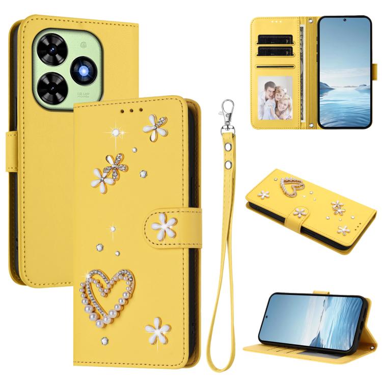 ZS01 Double-Layer Heart Floral Vegan Leather Phone Case with Wrist Strap, For Tecno Spark Go 2024 4G / Spark 20C 4G, For Tecno Spark Go 5G 2025 / Hot 60i 5G, For Tecno Spark Go 3, For Tenco Pova Slim 5G / Spark Slim 5G, For Tecno Spark 40C             ...