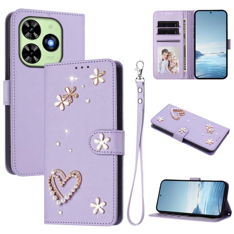 ZS01 Double-Layer Heart Floral Vegan Leather Phone Case with Wrist Strap, For Tecno Spark Go 2024 4G / Spark 20C 4G, For Tecno Spark Go 5G 2025 / Hot 60i 5G, For Tecno Spark Go 3, For Tenco Pova Slim 5G / Spark Slim 5G, For Tecno Spark 40C             ...