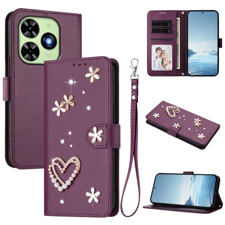 ZS01 Double-Layer Heart Floral Vegan Leather Phone Case with Wrist Strap, For Tecno Spark Go 2024 4G / Spark 20C 4G, For Tecno Spark Go 5G 2025 / Hot 60i 5G, For Tecno Spark Go 3, For Tenco Pova Slim 5G / Spark Slim 5G, For Tecno Spark 40C             ...