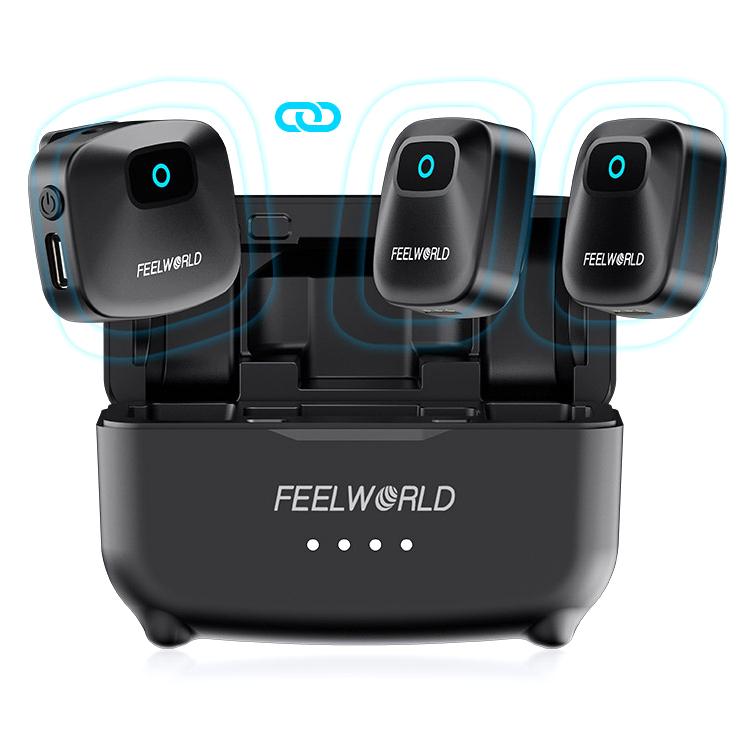 FEELWORLD LM1 Wireless Lavalier Microphone for Phone Computer Camera, 2TX + 1RX + Charging Case
