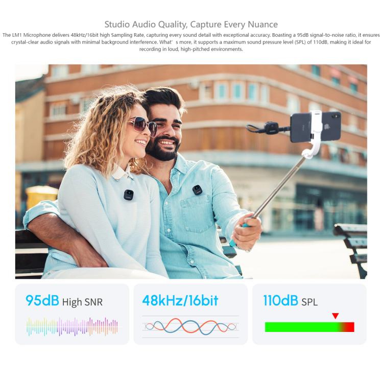 FEELWORLD LM1 Wireless Lavalier Microphone for Phone Computer Camera, 2TX + 1RX + Charging Case