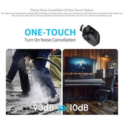 FEELWORLD LM1 Wireless Lavalier Microphone for Phone Computer Camera, 2TX + 1RX + Charging Case