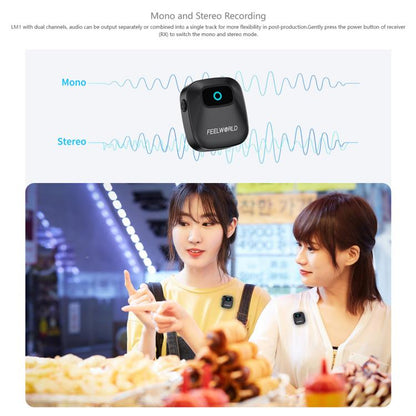 FEELWORLD LM1 Wireless Lavalier Microphone for Phone Computer Camera, 2TX + 1RX + Charging Case