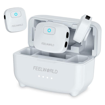 FEELWORLD LM1 Wireless Lavalier Microphone for Phone Computer Camera, 2TX + 1RX + Charging Case