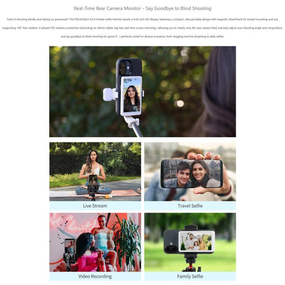 FEELWORLD MC4 Selfie Screen Monitor for Vlog Live Stream Magnetic Back Wireless Connection with Remote Control