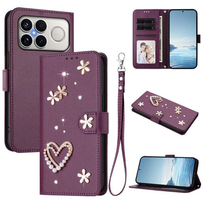 ZS01 Double-Layer Heart Floral Vegan Leather Phone Case with Wrist Strap, For Xiaomi 17 Ultra 5G, For Xiaomi Poco F8 Ultra / Redmi K90 Pro Max, For Xiaomi Poco F8 Pro 5G / Redmi K90, For Xiaomi 17 Pro Max 5G, For Xiaomi 17 Pro 5G, For Xiaomi 17 5G     ...