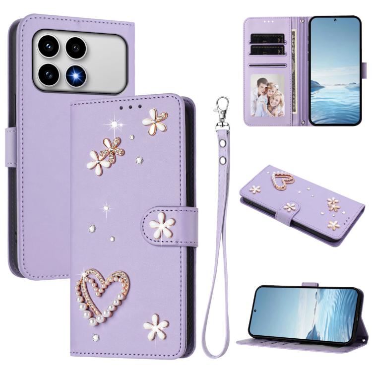 ZS01 Double-Layer Heart Floral Vegan Leather Phone Case with Wrist Strap, For Xiaomi 17 Ultra 5G, For Xiaomi Poco F8 Ultra / Redmi K90 Pro Max, For Xiaomi Poco F8 Pro 5G / Redmi K90, For Xiaomi 17 Pro Max 5G, For Xiaomi 17 Pro 5G, For Xiaomi 17 5G     ...