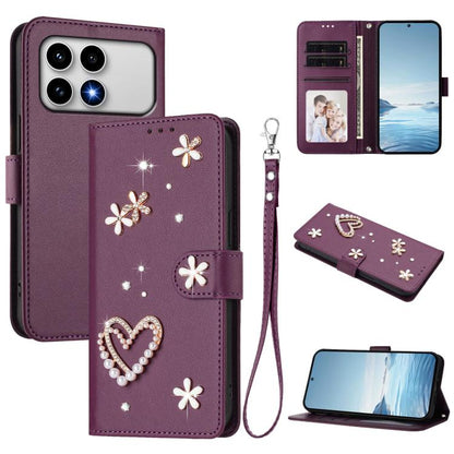 ZS01 Double-Layer Heart Floral Vegan Leather Phone Case with Wrist Strap, For Xiaomi 17 Ultra 5G, For Xiaomi Poco F8 Ultra / Redmi K90 Pro Max, For Xiaomi Poco F8 Pro 5G / Redmi K90, For Xiaomi 17 Pro Max 5G, For Xiaomi 17 Pro 5G, For Xiaomi 17 5G     ...