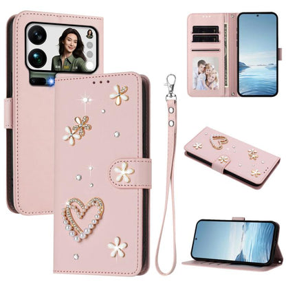 ZS01 Double-Layer Heart Floral Vegan Leather Phone Case with Wrist Strap, For Xiaomi 17 Ultra 5G, For Xiaomi Poco F8 Ultra / Redmi K90 Pro Max, For Xiaomi Poco F8 Pro 5G / Redmi K90, For Xiaomi 17 Pro Max 5G, For Xiaomi 17 Pro 5G, For Xiaomi 17 5G     ...