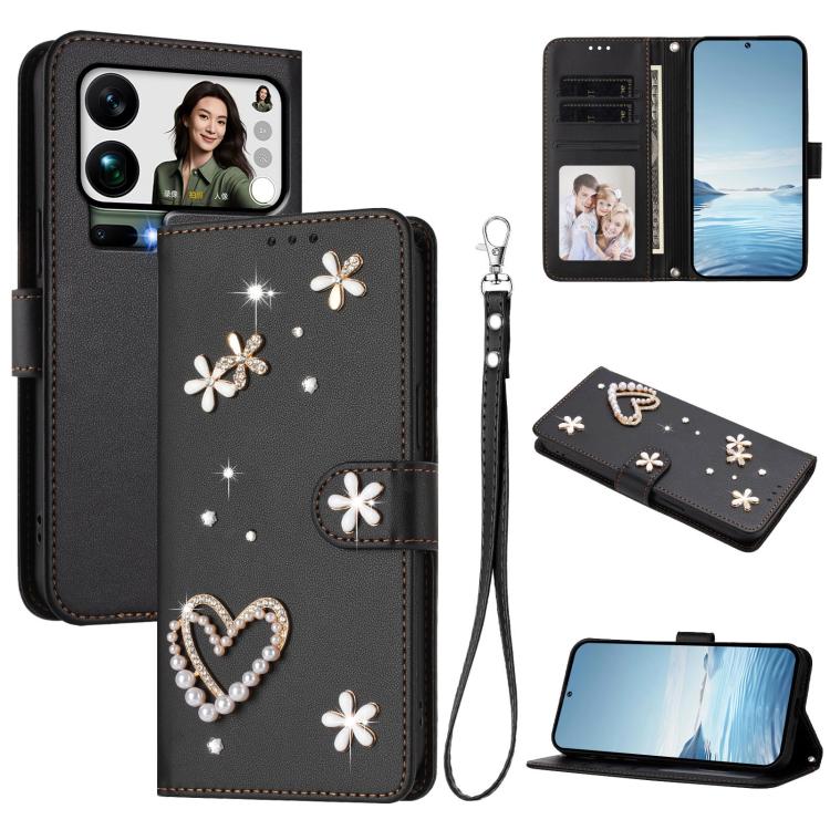 ZS01 Double-Layer Heart Floral Vegan Leather Phone Case with Wrist Strap, For Xiaomi 17 Ultra 5G, For Xiaomi Poco F8 Ultra / Redmi K90 Pro Max, For Xiaomi Poco F8 Pro 5G / Redmi K90, For Xiaomi 17 Pro Max 5G, For Xiaomi 17 Pro 5G, For Xiaomi 17 5G     ...