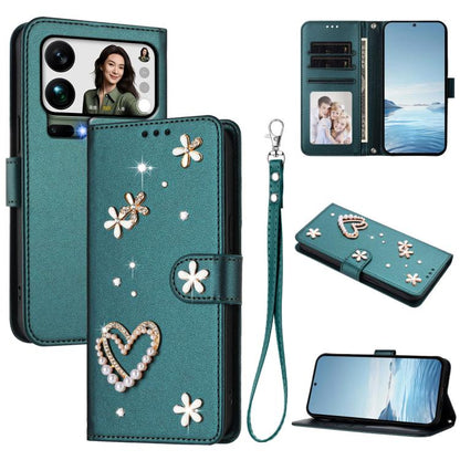 ZS01 Double-Layer Heart Floral Vegan Leather Phone Case with Wrist Strap, For Xiaomi 17 Ultra 5G, For Xiaomi Poco F8 Ultra / Redmi K90 Pro Max, For Xiaomi Poco F8 Pro 5G / Redmi K90, For Xiaomi 17 Pro Max 5G, For Xiaomi 17 Pro 5G, For Xiaomi 17 5G     ...