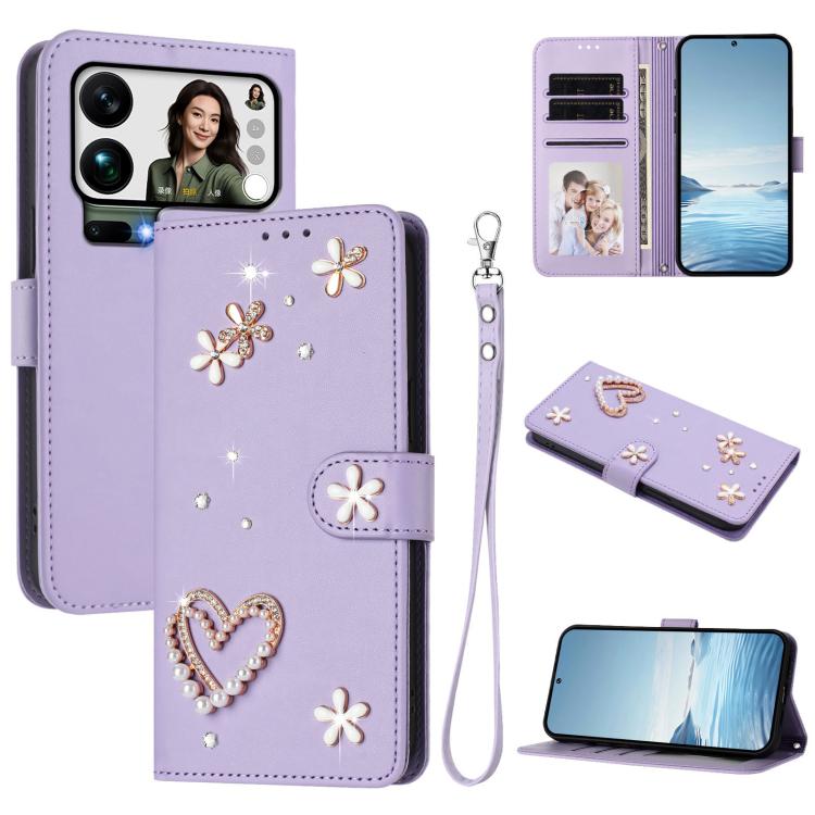 ZS01 Double-Layer Heart Floral Vegan Leather Phone Case with Wrist Strap, For Xiaomi 17 Ultra 5G, For Xiaomi Poco F8 Ultra / Redmi K90 Pro Max, For Xiaomi Poco F8 Pro 5G / Redmi K90, For Xiaomi 17 Pro Max 5G, For Xiaomi 17 Pro 5G, For Xiaomi 17 5G     ...