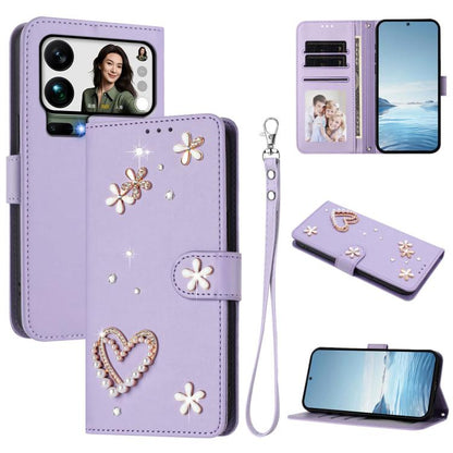 ZS01 Double-Layer Heart Floral Vegan Leather Phone Case with Wrist Strap, For Xiaomi 17 Ultra 5G, For Xiaomi Poco F8 Ultra / Redmi K90 Pro Max, For Xiaomi Poco F8 Pro 5G / Redmi K90, For Xiaomi 17 Pro Max 5G, For Xiaomi 17 Pro 5G, For Xiaomi 17 5G     ...