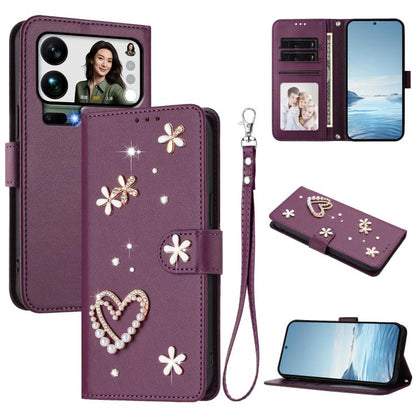 ZS01 Double-Layer Heart Floral Vegan Leather Phone Case with Wrist Strap, For Xiaomi 17 Ultra 5G, For Xiaomi Poco F8 Ultra / Redmi K90 Pro Max, For Xiaomi Poco F8 Pro 5G / Redmi K90, For Xiaomi 17 Pro Max 5G, For Xiaomi 17 Pro 5G, For Xiaomi 17 5G     ...
