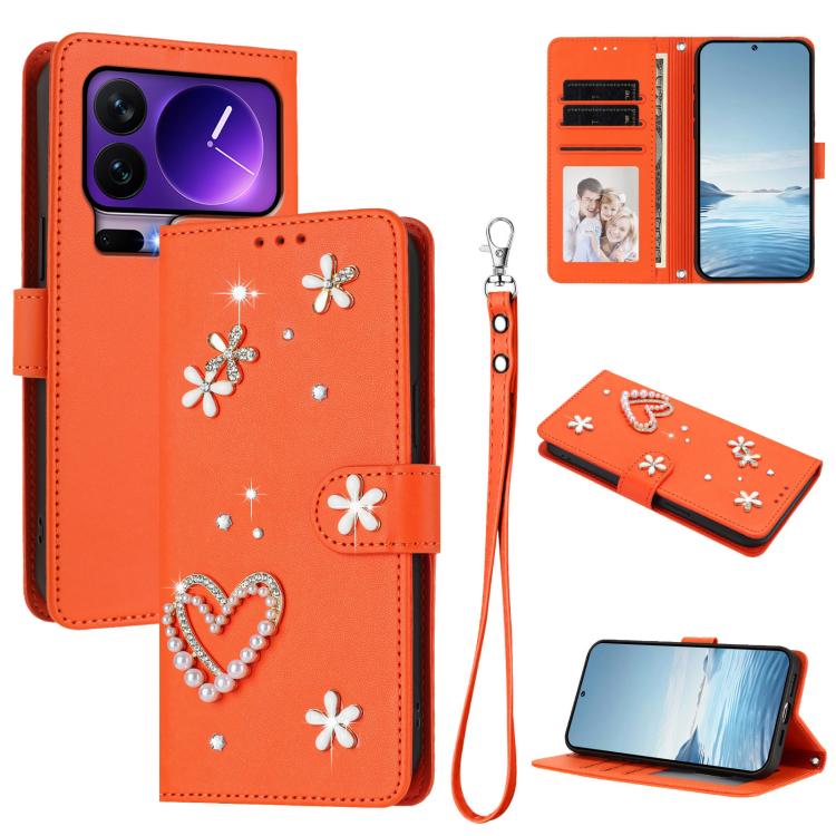 ZS01 Double-Layer Heart Floral Vegan Leather Phone Case with Wrist Strap, For Xiaomi 17 Ultra 5G, For Xiaomi Poco F8 Ultra / Redmi K90 Pro Max, For Xiaomi Poco F8 Pro 5G / Redmi K90, For Xiaomi 17 Pro Max 5G, For Xiaomi 17 Pro 5G, For Xiaomi 17 5G     ...