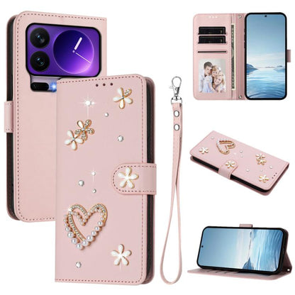 ZS01 Double-Layer Heart Floral Vegan Leather Phone Case with Wrist Strap, For Xiaomi 17 Ultra 5G, For Xiaomi Poco F8 Ultra / Redmi K90 Pro Max, For Xiaomi Poco F8 Pro 5G / Redmi K90, For Xiaomi 17 Pro Max 5G, For Xiaomi 17 Pro 5G, For Xiaomi 17 5G     ...