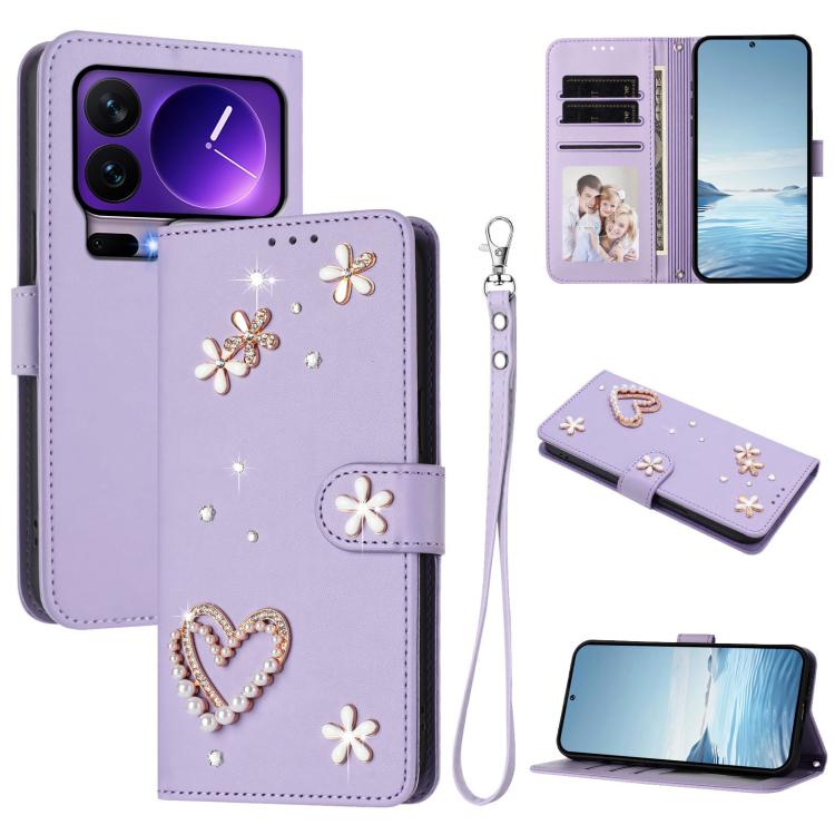 ZS01 Double-Layer Heart Floral Vegan Leather Phone Case with Wrist Strap, For Xiaomi 17 Ultra 5G, For Xiaomi Poco F8 Ultra / Redmi K90 Pro Max, For Xiaomi Poco F8 Pro 5G / Redmi K90, For Xiaomi 17 Pro Max 5G, For Xiaomi 17 Pro 5G, For Xiaomi 17 5G     ...