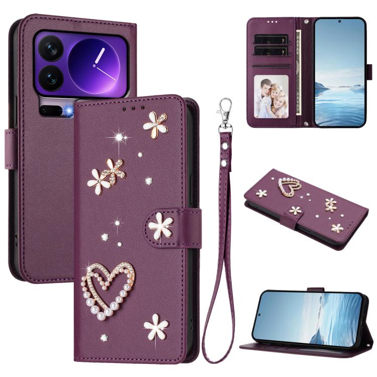 ZS01 Double-Layer Heart Floral Vegan Leather Phone Case with Wrist Strap, For Xiaomi 17 Ultra 5G, For Xiaomi Poco F8 Ultra / Redmi K90 Pro Max, For Xiaomi Poco F8 Pro 5G / Redmi K90, For Xiaomi 17 Pro Max 5G, For Xiaomi 17 Pro 5G, For Xiaomi 17 5G     ...