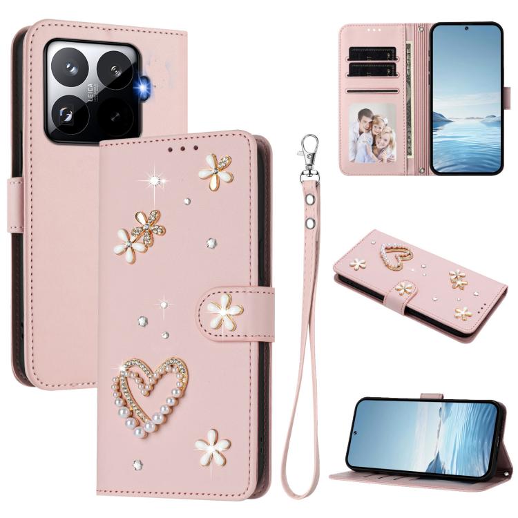 ZS01 Double-Layer Heart Floral Vegan Leather Phone Case with Wrist Strap, For Xiaomi 17 Ultra 5G, For Xiaomi Poco F8 Ultra / Redmi K90 Pro Max, For Xiaomi Poco F8 Pro 5G / Redmi K90, For Xiaomi 17 Pro Max 5G, For Xiaomi 17 Pro 5G, For Xiaomi 17 5G     ...