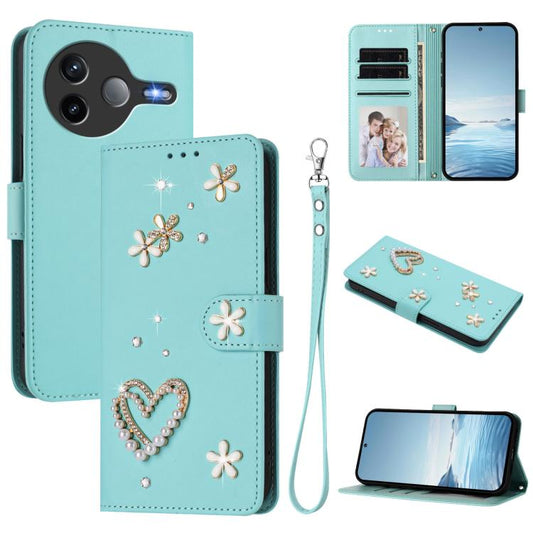 ZS01 Double-Layer Heart Floral Vegan Leather Phone Case with Wrist Strap, For Xiaomi Poco F7 Pro 5G / Redmi K80, For Xiaomi Poco M7 5G / Poco C75 4G, For Xiaomi Poco X7 5G / Redmi Note 14 Pro 5G, For Xiaomi 15 Ultra 5G                                  ...