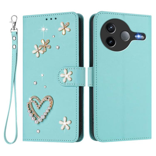 ZS01 Double-Layer Heart Floral Vegan Leather Phone Case with Wrist Strap, For Xiaomi Poco F7 Pro 5G / Redmi K80, For Xiaomi Poco M7 5G / Poco C75 4G, For Xiaomi Poco X7 5G / Redmi Note 14 Pro 5G, For Xiaomi 15 Ultra 5G                                  ...