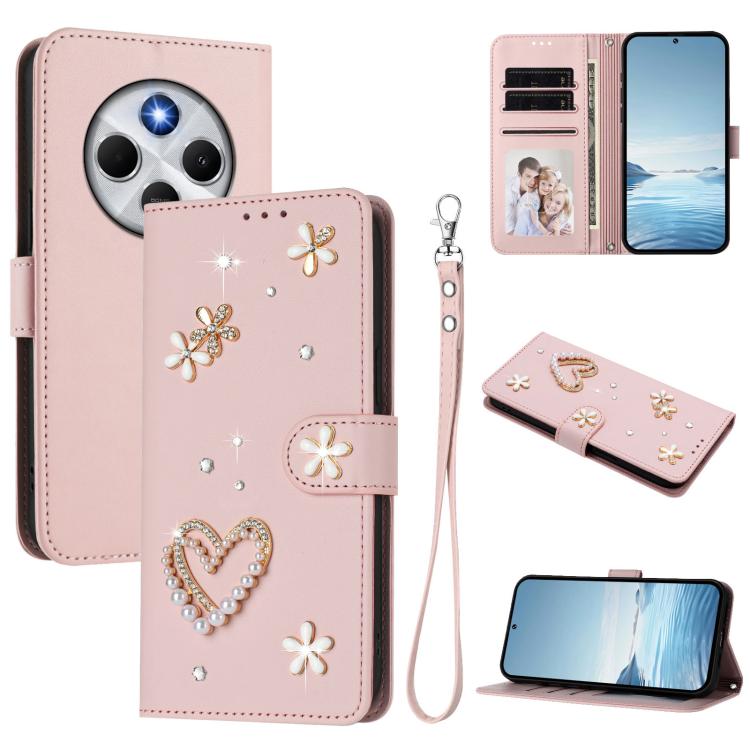 ZS01 Double-Layer Heart Floral Vegan Leather Phone Case with Wrist Strap, For Xiaomi Poco F7 Pro 5G / Redmi K80, For Xiaomi Poco M7 5G / Poco C75 4G, For Xiaomi Poco X7 5G / Redmi Note 14 Pro 5G, For Xiaomi 15 Ultra 5G                                  ...