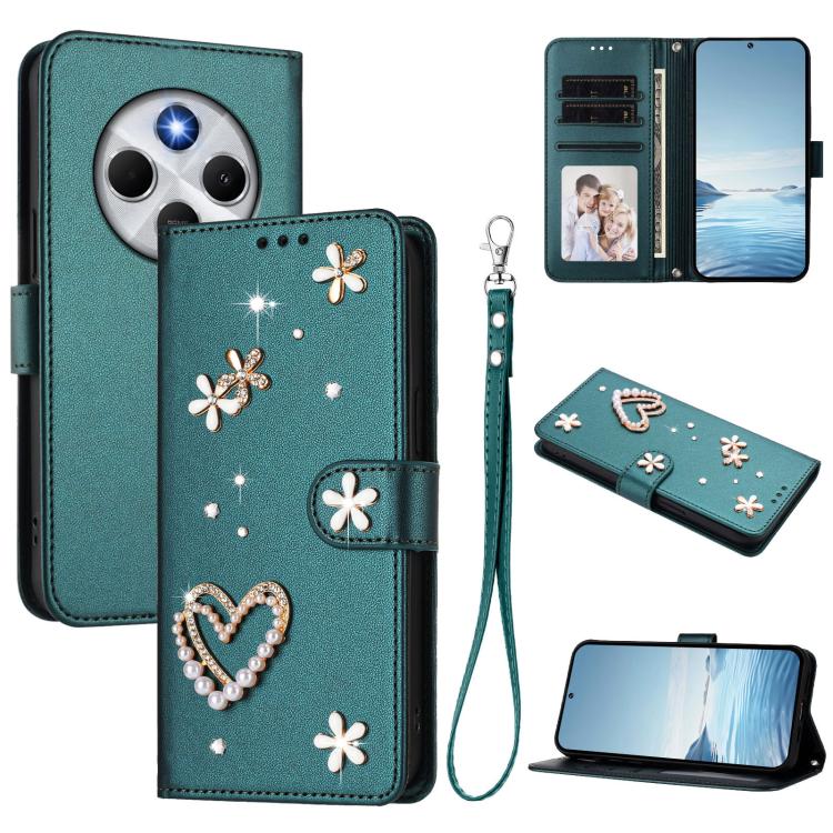 ZS01 Double-Layer Heart Floral Vegan Leather Phone Case with Wrist Strap, For Xiaomi Poco F7 Pro 5G / Redmi K80, For Xiaomi Poco M7 5G / Poco C75 4G, For Xiaomi Poco X7 5G / Redmi Note 14 Pro 5G, For Xiaomi 15 Ultra 5G                                  ...