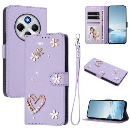 ZS01 Double-Layer Heart Floral Vegan Leather Phone Case with Wrist Strap, For Xiaomi Poco F7 Pro 5G / Redmi K80, For Xiaomi Poco M7 5G / Poco C75 4G, For Xiaomi Poco X7 5G / Redmi Note 14 Pro 5G, For Xiaomi 15 Ultra 5G                                  ...