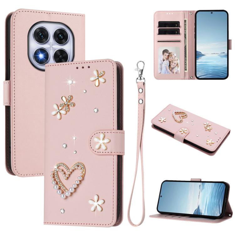 ZS01 Double-Layer Heart Floral Vegan Leather Phone Case with Wrist Strap, For Xiaomi Poco F7 Pro 5G / Redmi K80, For Xiaomi Poco M7 5G / Poco C75 4G, For Xiaomi Poco X7 5G / Redmi Note 14 Pro 5G, For Xiaomi 15 Ultra 5G                                  ...