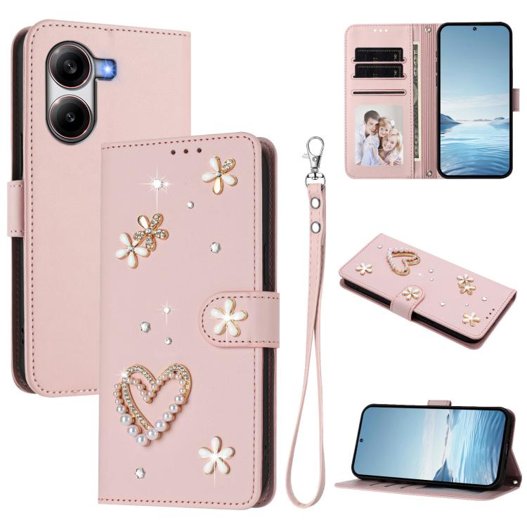 ZS01 Double-Layer Heart Floral Vegan Leather Phone Case with Wrist Strap, For Xiaomi Poco F7 Pro 5G / Redmi K80, For Xiaomi Poco M7 5G / Poco C75 4G, For Xiaomi Poco X7 5G / Redmi Note 14 Pro 5G, For Xiaomi 15 Ultra 5G                                  ...