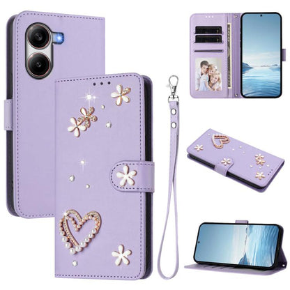 ZS01 Double-Layer Heart Floral Vegan Leather Phone Case with Wrist Strap, For Xiaomi Poco F7 Pro 5G / Redmi K80, For Xiaomi Poco M7 5G / Poco C75 4G, For Xiaomi Poco X7 5G / Redmi Note 14 Pro 5G, For Xiaomi 15 Ultra 5G                                  ...