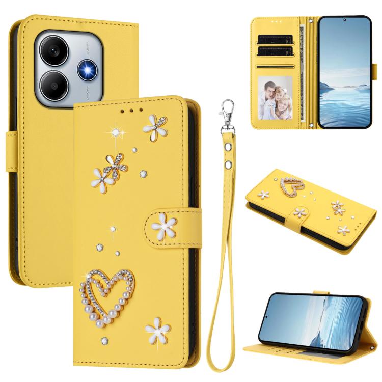 ZS01 Double-Layer Heart Floral Vegan Leather Phone Case with Wrist Strap, For Xiaomi Poco F7 Pro 5G / Redmi K80, For Xiaomi Poco M7 5G / Poco C75 4G, For Xiaomi Poco X7 5G / Redmi Note 14 Pro 5G, For Xiaomi 15 Ultra 5G                                  ...