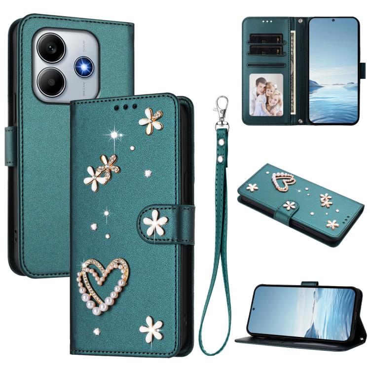 ZS01 Double-Layer Heart Floral Vegan Leather Phone Case with Wrist Strap, For Xiaomi Poco F7 Pro 5G / Redmi K80, For Xiaomi Poco M7 5G / Poco C75 4G, For Xiaomi Poco X7 5G / Redmi Note 14 Pro 5G, For Xiaomi 15 Ultra 5G                                  ...