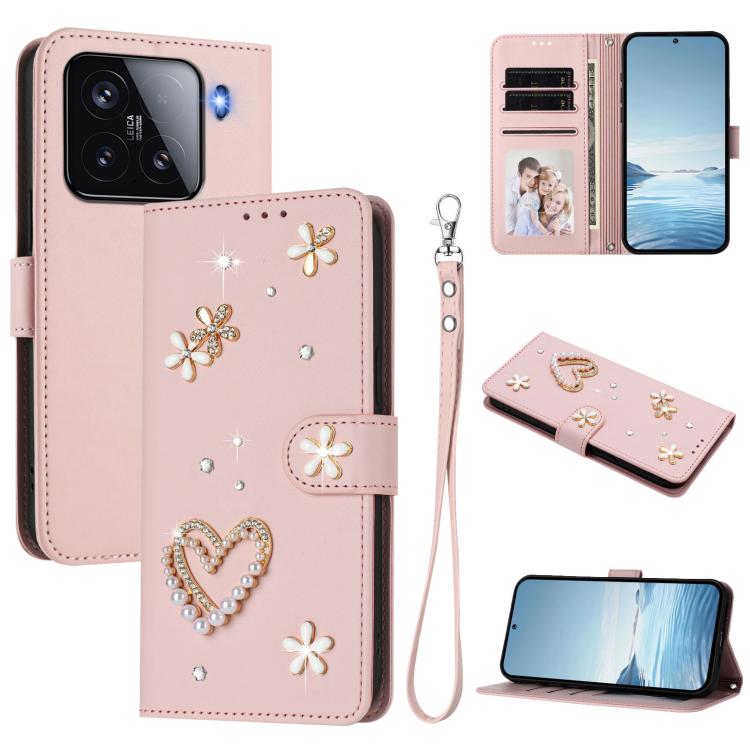 ZS01 Double-Layer Heart Floral Vegan Leather Phone Case with Wrist Strap, For Xiaomi Poco F7 Pro 5G / Redmi K80, For Xiaomi Poco M7 5G / Poco C75 4G, For Xiaomi Poco X7 5G / Redmi Note 14 Pro 5G, For Xiaomi 15 Ultra 5G                                  ...