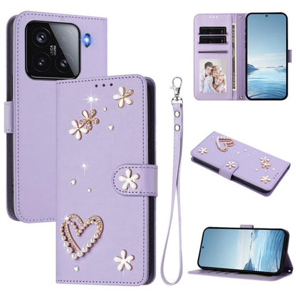 ZS01 Double-Layer Heart Floral Vegan Leather Phone Case with Wrist Strap, For Xiaomi Poco F7 Pro 5G / Redmi K80, For Xiaomi Poco M7 5G / Poco C75 4G, For Xiaomi Poco X7 5G / Redmi Note 14 Pro 5G, For Xiaomi 15 Ultra 5G                                  ...