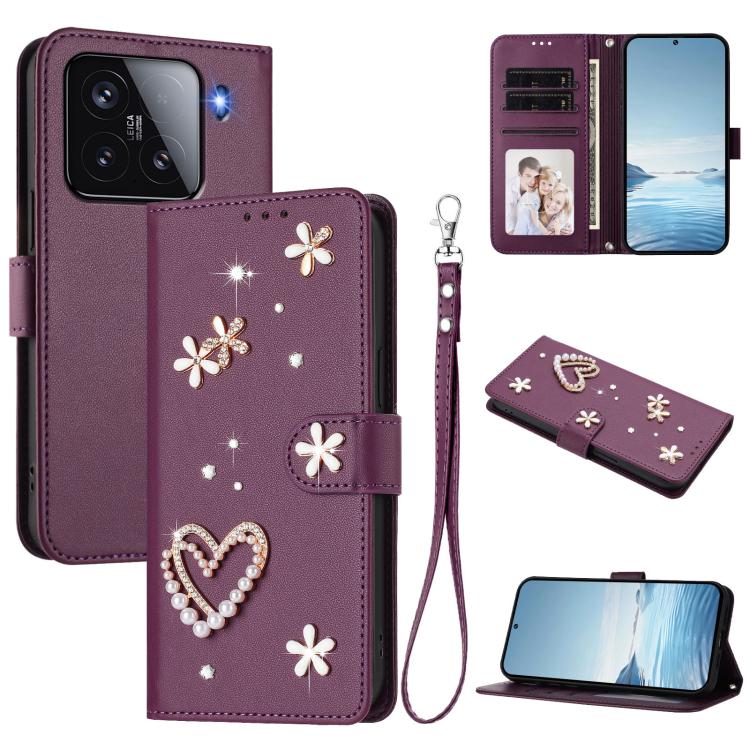 ZS01 Double-Layer Heart Floral Vegan Leather Phone Case with Wrist Strap, For Xiaomi Poco F7 Pro 5G / Redmi K80, For Xiaomi Poco M7 5G / Poco C75 4G, For Xiaomi Poco X7 5G / Redmi Note 14 Pro 5G, For Xiaomi 15 Ultra 5G                                  ...