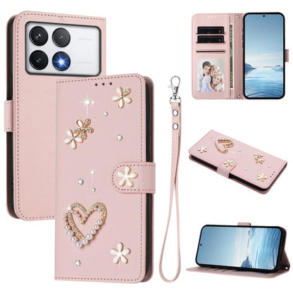 ZS01 Double-Layer Heart Floral Vegan Leather Phone Case with Wrist Strap, For Xiaomi Poco F7 Pro 5G / Redmi K80, For Xiaomi Poco M7 5G / Poco C75 4G, For Xiaomi Poco X7 5G / Redmi Note 14 Pro 5G, For Xiaomi 15 Ultra 5G                                  ...