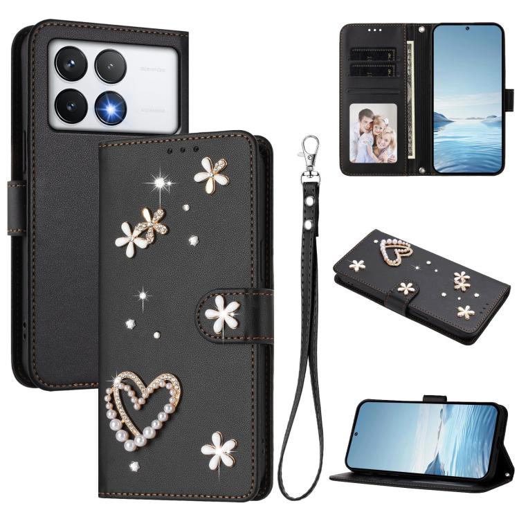 ZS01 Double-Layer Heart Floral Vegan Leather Phone Case with Wrist Strap, For Xiaomi Poco F7 Pro 5G / Redmi K80, For Xiaomi Poco M7 5G / Poco C75 4G, For Xiaomi Poco X7 5G / Redmi Note 14 Pro 5G, For Xiaomi 15 Ultra 5G                                  ...