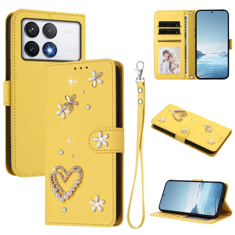 ZS01 Double-Layer Heart Floral Vegan Leather Phone Case with Wrist Strap, For Xiaomi Poco F7 Pro 5G / Redmi K80, For Xiaomi Poco M7 5G / Poco C75 4G, For Xiaomi Poco X7 5G / Redmi Note 14 Pro 5G, For Xiaomi 15 Ultra 5G                                  ...